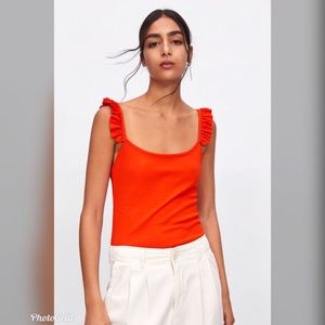 #Cybermondaysale ZARA ORANGE BODYSUIT WITH RUFFLED STRAPS